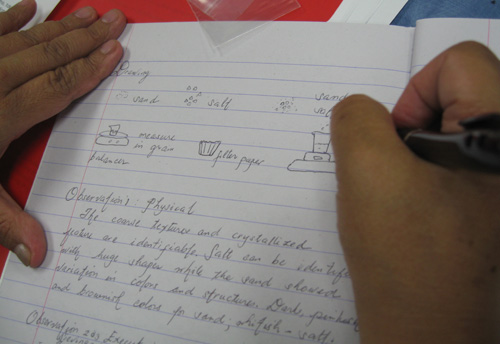 Students learn to keep a laboratory notebook.